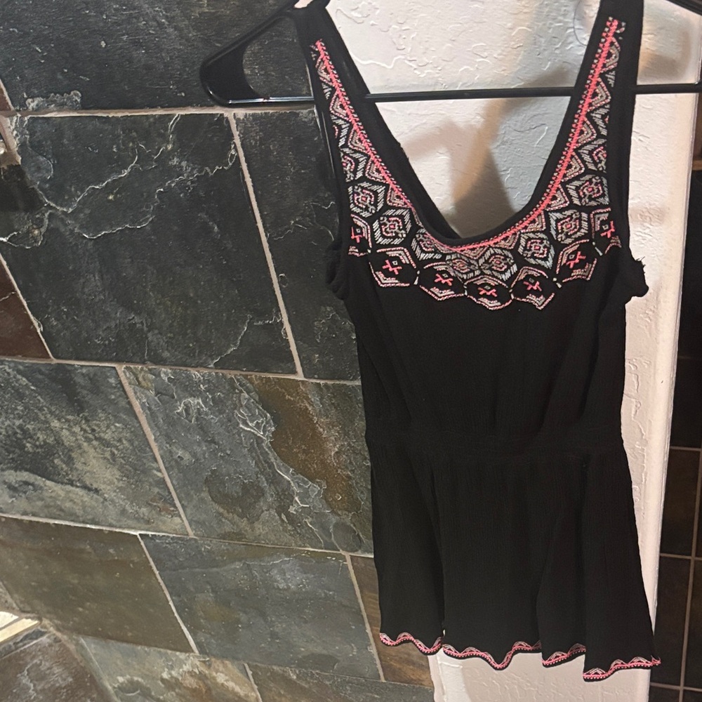 Aeropostale Black Tank Top with Pink Embroidery